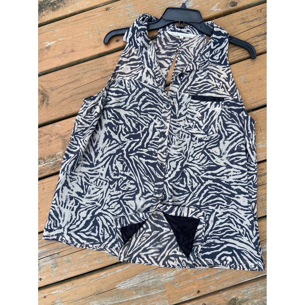 Rachel Rachel Roy Zebra Print Sleeveless Button Down Blouse Black White Large